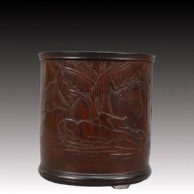 An Exquisite Bamboo Figure Pattern Brush Pot