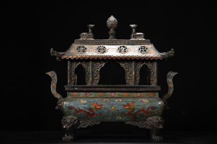 A Huge Cloisonne Eight Treasures and Dragon Pattern Double-Ears and Four Legs Censer