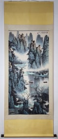 A Chinese Vertical Scroll Ink Painting of Landscape on Paper,Bai Xueshi