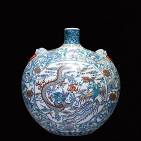 A Rare Doucai Lotus,Dragon and Phoenix Pattern Beast-Ears Vase
