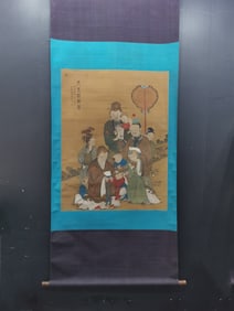 A Chinese Vertical Scroll Ink Painting of Character and Story on Silk,Zhang Sengyao