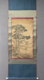 A Chinese Vertical Scroll Ink Painting of Landscape on Silk,Li Cheng
