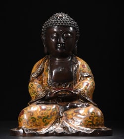 A Solemn Cloisonne Lotus Pattern Statue of Sakyamuni
