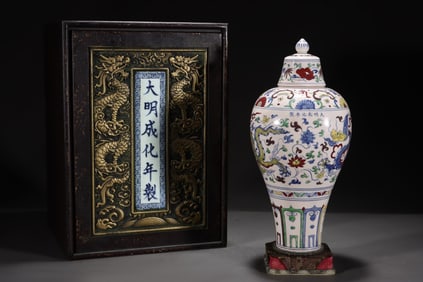 A Rare Doucai Lotus and Dragon Pattern Bottle