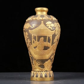 An Exquisite Gilt Bronze Silver Character and Story Pattern Vase