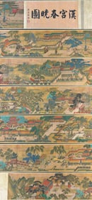 A Chinese Hand Scroll Ink Painting of Landscape and Figure on Silk,Jin Tingbiao