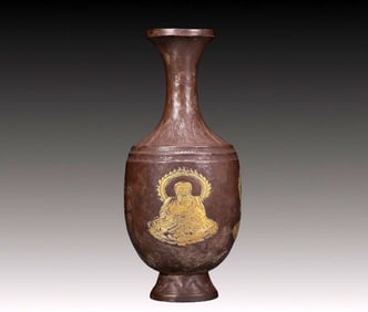 An Exquisite Silver Painted Gold Buddha Vase