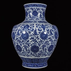 A Huge Blue and White Lotus and Eight Treasures Pattern Vase