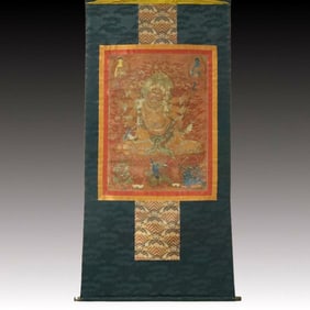 A Rare Brocade Painted Color Statue of Mammon Tangka