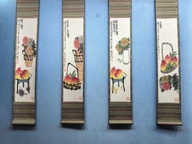 A Chinese Vertical Scroll Ink Painting of Flower and Fruit on Paper,Qi Baishi