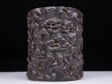 A Precious Zitanwood 'Pine& Crane' Brush Pot