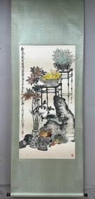 A Chinese Vertical Scroll Ink Painting of Flower on Paper,Wu Changshuo
