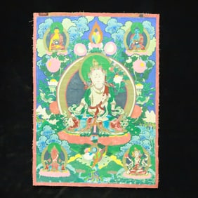 A Rare Brocade Painted Color Statue of Tara Tangka
