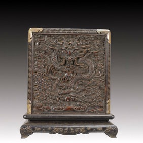 An Exquisite Zitanwood Auspicious Cloud and Dragon Pattern Cover Box