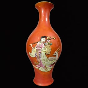 A Rare Famille-Rose Red Ground Painted Gold Figure Pattern Vase