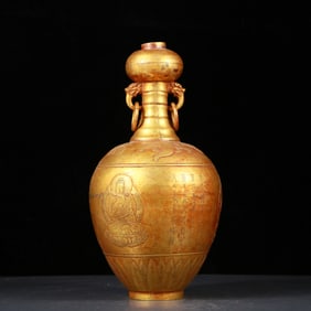 A Rare Gilt Bronze Sakyamuni Image Double-ears Vase