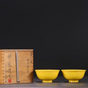 A Pair of Exquisite Yellow Glazed Bowls