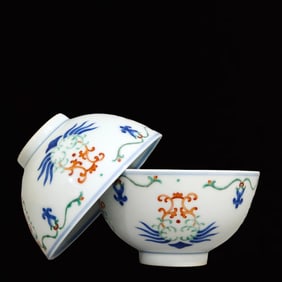 A Pair of Exquisite Blue and White Doucai Flower Pattern Bowls