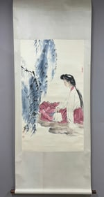 A Chinese Vertical Scroll Ink Painting of Figure on Paper,He Jiaying