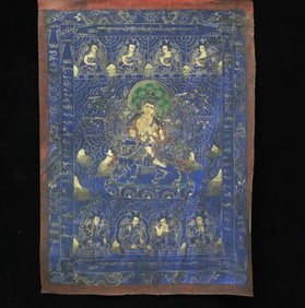 A Rare Brocade Painted Color Statue of Manjusri Tangka