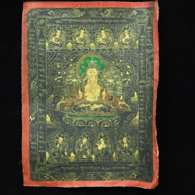 A Rare Brocade Painted Color Statue of Amitayus Tangka