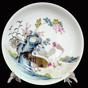 An Exquisite Ruby Red-Glazed Flower and Rooster Pattern Plate