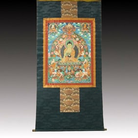 A Rare Brocade Painted Color Statue of Sakyamuni Tangka