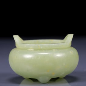 An Exquisite Greenish Jade Double-Ears and Tripod Censer