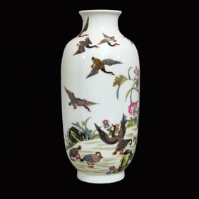 An Exquisite Famille-Rose Flower and Bird Pattern Vase,With Poem
