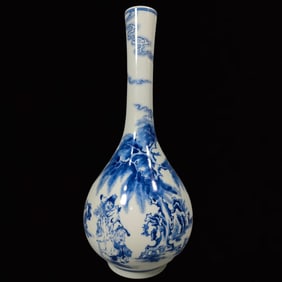 A Rare Blue and White Landscape and Figure Pattern Vase