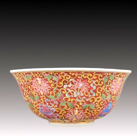 A Precious Glass Enamel Lotus Pattern Bowl