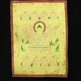 A Rare Brocade Painted Color Statue of Sakyamuni Tangka