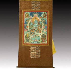 A Rare Brocade Painted Color Statue of Tara Tangka