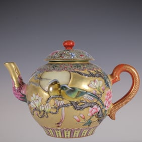 An Exquisite Enamel Flower and Bird Pattern Teapot