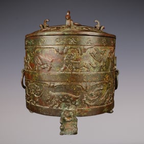 An Exquisite Bronze Auspicious Beast Pattern With Inscription Tripod Jar