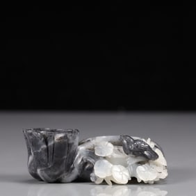 An Exquisite Greenish Jade Flower and Bird Pattern Brush Washer