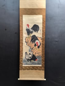 A Chinese Vertical Scroll Ink Painting of Fowl on Paper