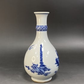 An Exquisite Blue and White Character and Story Pattern Vase