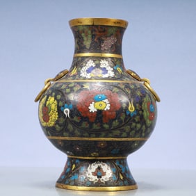 A Exquisite Cloisonne Lotus Pattern Double-Ears Vase