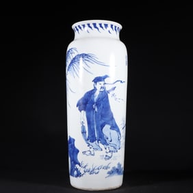 An Exquisite Blue and White Character and Story Pattern with poem Vase