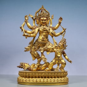 An Exquisite Gilt Bronze Inlaid Gems Statue of Chakrasamvara