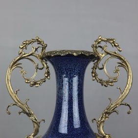 A Exquisite Ji Blue Glazed Inlaid Bronze Double-Ears Vase