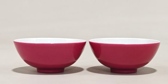 A Exquisite A pair of Ruby Red-Glazed Lion Pattern Cup