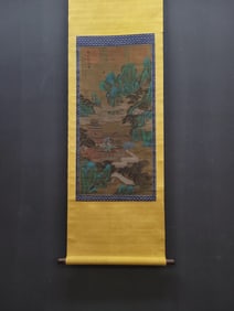 A Chinese Vertical Scroll Ink Painting of Landscape on Silk