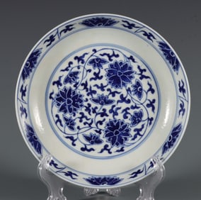 An Exquisite Blue and White Lotus Pattern Plate