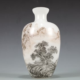 A Exquisite Colored glaze Ink Color Landscape Pattern with poem Vase