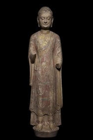 A Fine Marble carving Painted Color Outline in gold Buddha statue