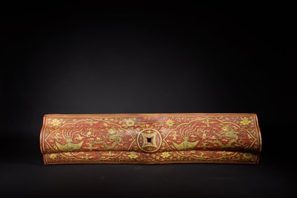 An Exquisite Yellow-red Glaze Dragon and Phoenix Pattern Lotus Pattern Pillow