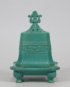 An Exquisite Green Glazed Dragon Pattern four legs Censer