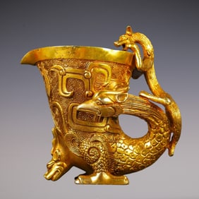 An Exquisite Gilt Bronze Dragon Phoenix Goblet
